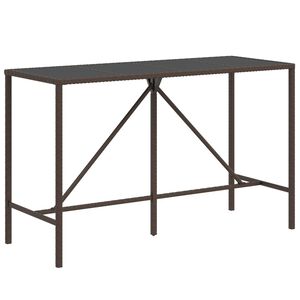 vidaXL Mesa alta bar superficie vidrio rat&aacute;n PE marr&oacute;n 180x70x110 cm