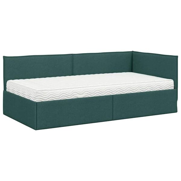 vidaXL Estructura de Cama Esquina con Colch&oacute;n 2 pcs Verde Terciopelo