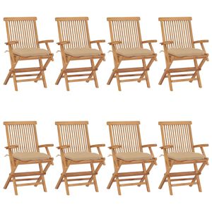 vidaXL Sillas plegables con cojines beige, 8 unidades, madera maciza de teca.