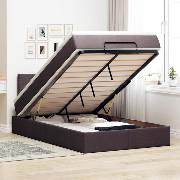 vidaXL Estructura de cama otomana colch&oacute;n tela marr&oacute;n oscuro 120x190cm