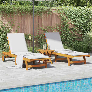 vidaXL Tumbonas con mesa 2 unidades madera maciza de acacia
