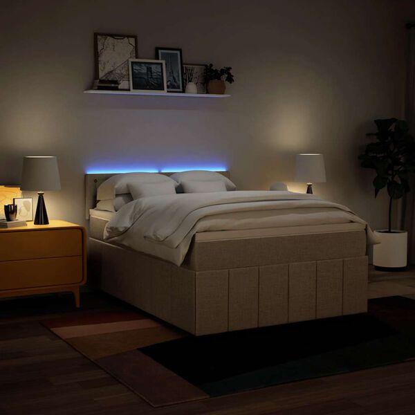 vidaXL Cama box spring con colch&oacute;n tela color crema 140x190 cm