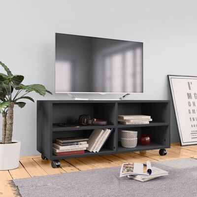 vidaXL Mueble de TV con ruedas madera contrachapada gris 90x35x35 cm