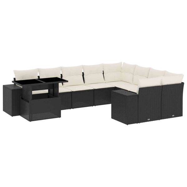 vidaXL Set de sof&aacute;s de jard&iacute;n 10 pzas cojines rat&aacute;n sint&eacute;tico negro