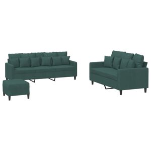 vidaXL Juego de sof&aacute;s con cojines 3 piezas terciopelo verde oscuro