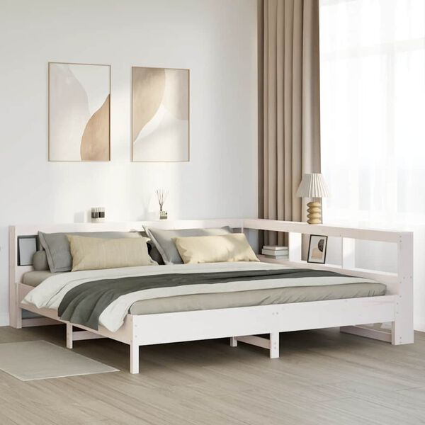 vidaXL Cama con estanter&iacute;a sin colch&oacute;n madera maciza blanca 180x200 cm