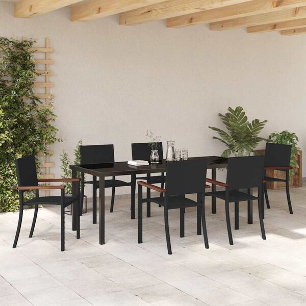 vidaXL Conjunto de Comedor de Jard&iacute;n 7 pcs Negro