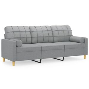 vidaXL Sof&aacute; de 3 plazas con cojines tela gris claro 180 cm