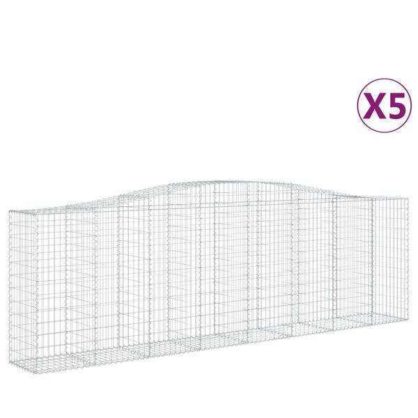 vidaXL Cestas de gaviones 5 uds forma de arco hierro 400x50x120/140 cm