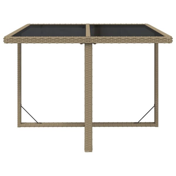vidaXL Mesa de jardín ratán sintético y vidrio beige 109x107x74 cm