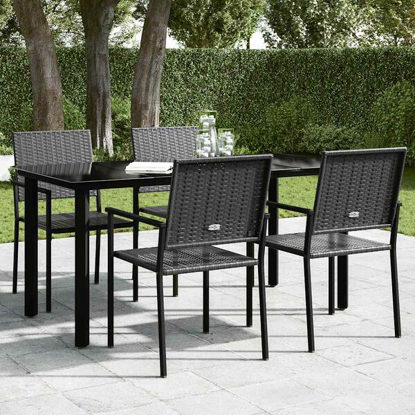 vidaXL Mesa comedor jardín acero y vidrio templado negro 160x80x74 cm