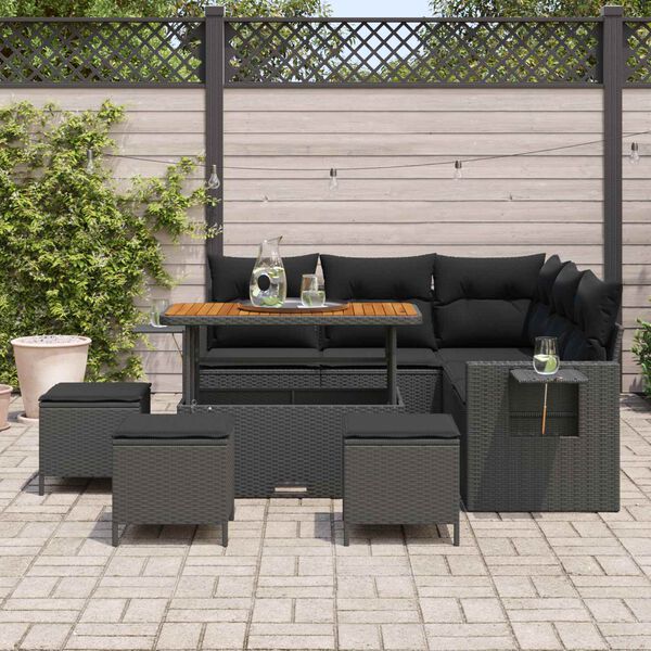 vidaXL Conjunto de sof&aacute; de jard&iacute;n 9 pcs Negro rat&aacute;n sint&eacute;tico