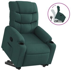vidaXL Sill&oacute;n reclinable elevable tela verde oscuro