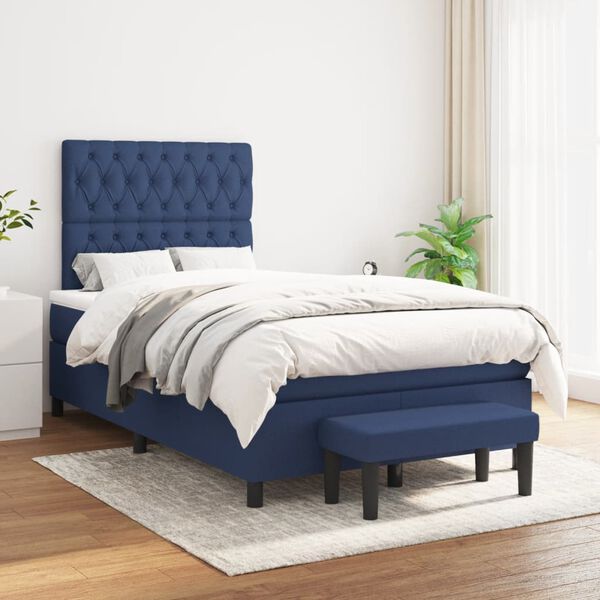vidaXL Cama box spring con colch&oacute;n tela azul 120x190 cm