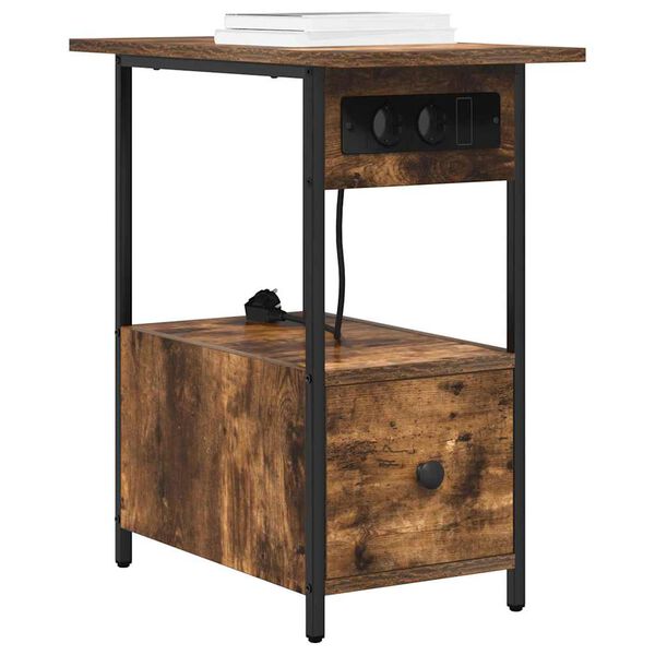 vidaXL Armario de Noche con caj&oacute;n Roble ahumado 60 x 30 x 61 cm