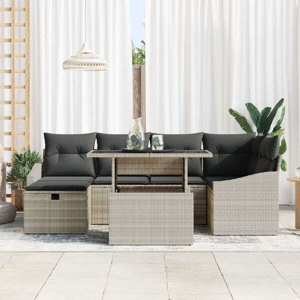 vidaXL Conjunto de sof&aacute; de jard&iacute;n 7 pcs Gris Claro rat&aacute;n sint&eacute;tico
