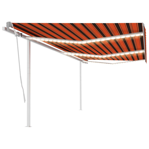 vidaXL Toldo manual retr&aacute;ctil con luz LED naranja y marr&oacute;n 6x3 m