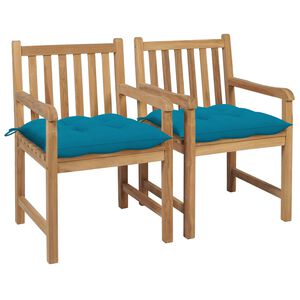 vidaXL Sillas de jard&iacute;n 2 uds madera de teca con cojines azul claro