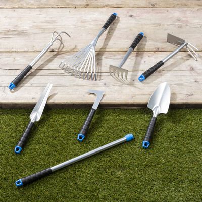 HI Set de herramientas de jardín de metal 8 piezas plateadas