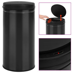 vidaXL Cubo de basura con sensor autom&aacute;tico 70L acero al carbono negro