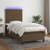 vidaXL Cama box spring colch&oacute;n y luces LED tela marr&oacute;n oscuro 80x200cm