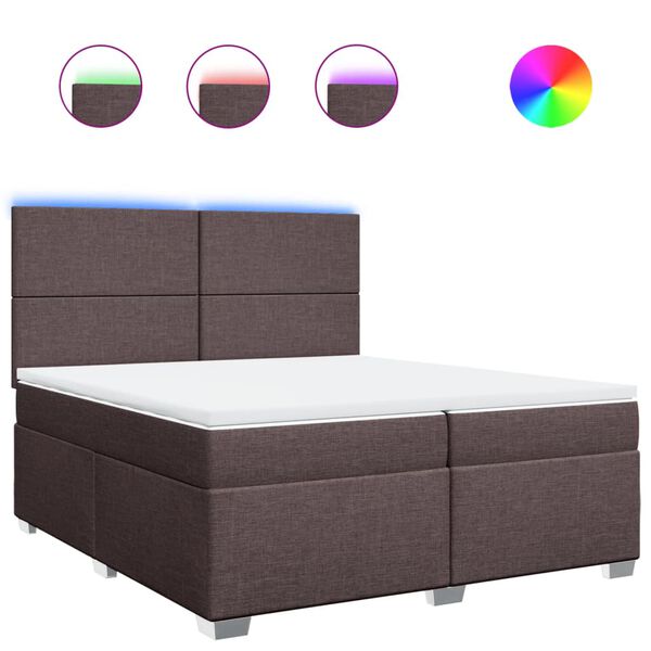 vidaXL Cama box spring con colch&oacute;n tela marr&oacute;n oscuro 200x200 cm