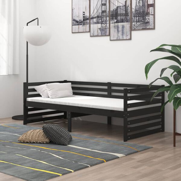 vidaXL Sof&aacute; cama con colch&oacute;n madera de pino maciza negro 90x200 cm
