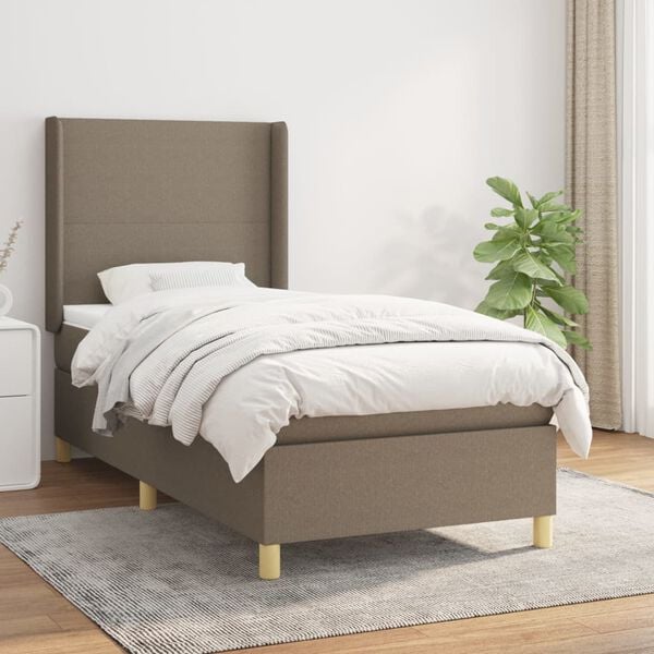 vidaXL Cama box spring con colch&oacute;n tela gris taupe 90x200 cm