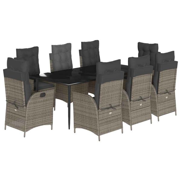 vidaXL Set comedor jard&iacute;n 9 pzas y cojines rat&aacute;n sint&eacute;tico gris