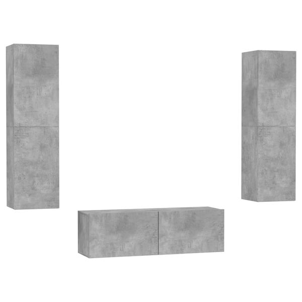 vidaXL Set de muebles de sal&oacute;n 3 pzas madera ingenier&iacute;a gris hormig&oacute;n