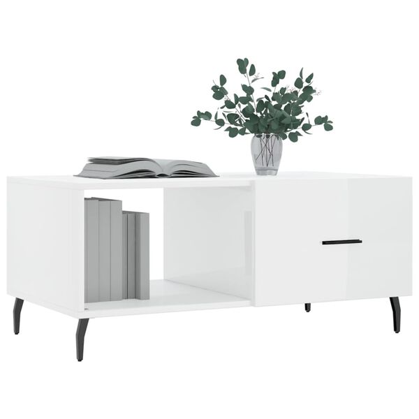 vidaXL Mesa de centro madera contrachapada blanco brillo 90x50x40 cm