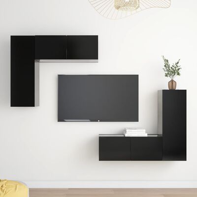 vidaXL Juego de mueble para TV de 4 piezas aglomerado negro