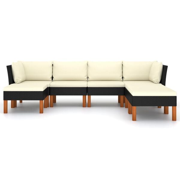 vidaXL Set de muebles de jard&iacute;n 7 pzas y cojines rat&aacute;n sint&eacute;tico negro