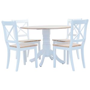 vidaXL Juego de comedor 5 piezas madera maciza de caucho blanco marr&oacute;n