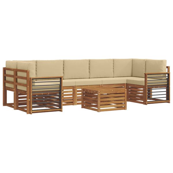 vidaXL Conjunto de sof&aacute;s de exterior con coj&iacute;n 8 pcs Natural y Beige