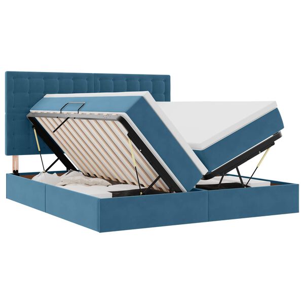 vidaXL Cama con tira de luces LED Azul Oscuro 180 x 200 cm Terciopelo