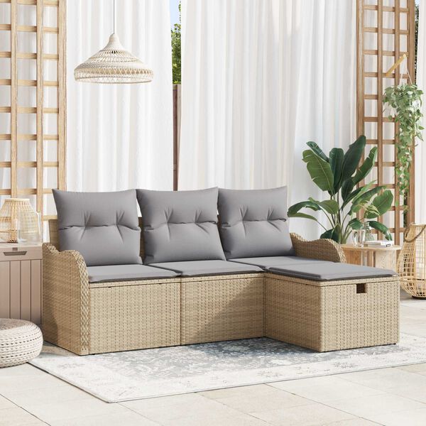 vidaXL Conjunto de sof&aacute;s de jard&iacute;n con coj&iacute;n 4 pcs Beige y Gris Claro