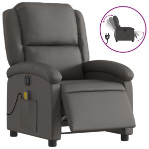 vidaXL Sill&oacute;n reclinable el&eacute;ctrico de cuero aut&eacute;ntico gris