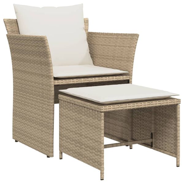 vidaXL Sillón de jardín con reposapiés ratán sintético beige