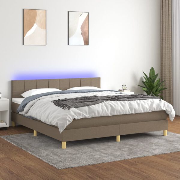 vidaXL Cama box spring con colch&oacute;n LED tela gris taupe 180x200 cm