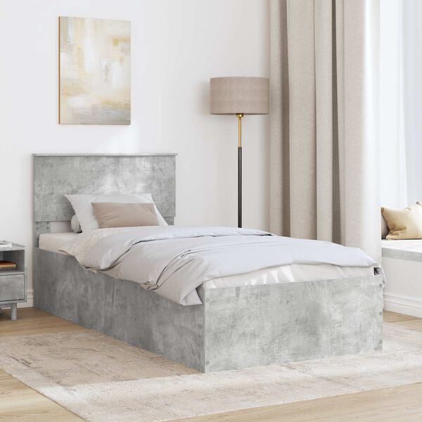 vidaXL Estructura de cama con cabecera Gris Concreto 75 x 190 cm