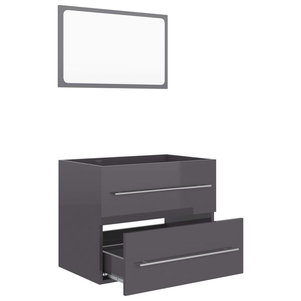 vidaXL Set muebles de ba&ntilde;o 2 piezas madera contrachapada gris brillo