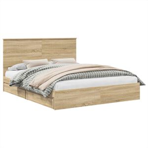 vidaXL Cama con almacenamiento con cabecera Roble Sonoma 160 x 200 cm
