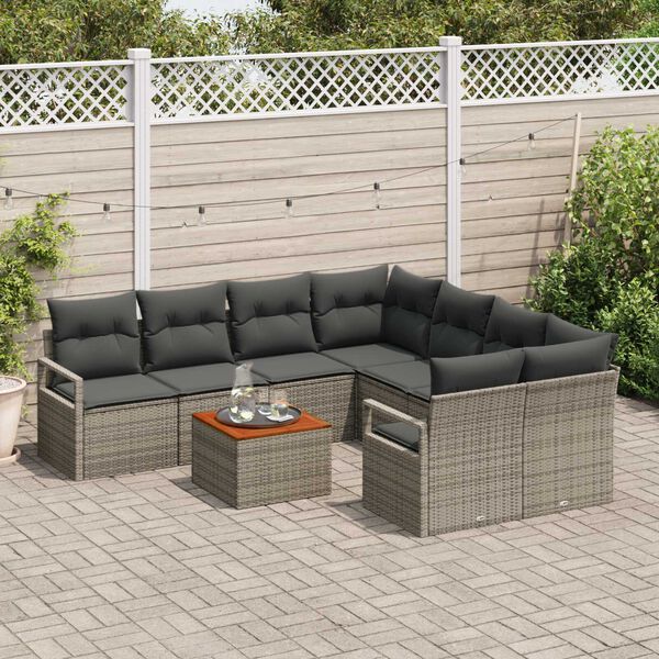 vidaXL Conjunto de sofá de jardín 9 pcs Gris