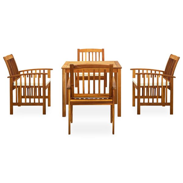 vidaXL Set comedor de jardín 5 pzas y cojines madera maciza de acacia