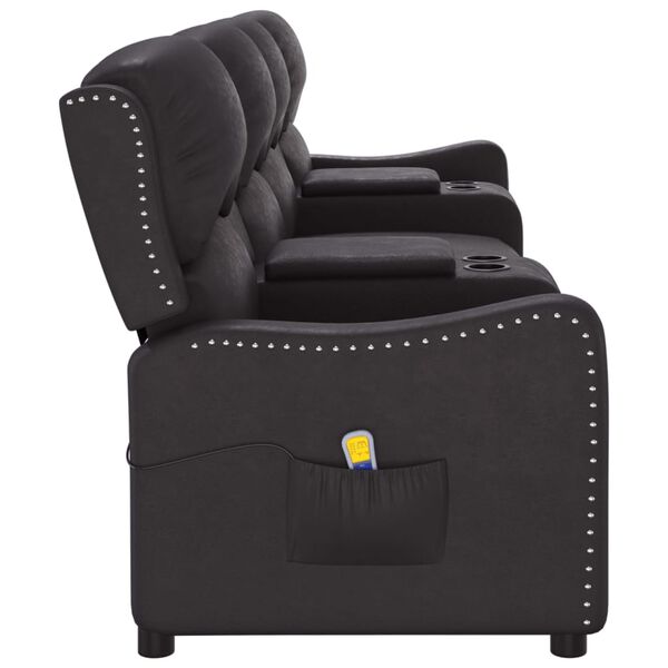 vidaXL Sillón reclinable masaje 4 plazas con portavasos cuero PE negro