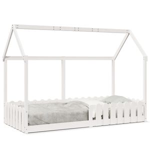 vidaXL Cama con forma de casa de ni&ntilde;os madera maciza blanca 90x200 cm