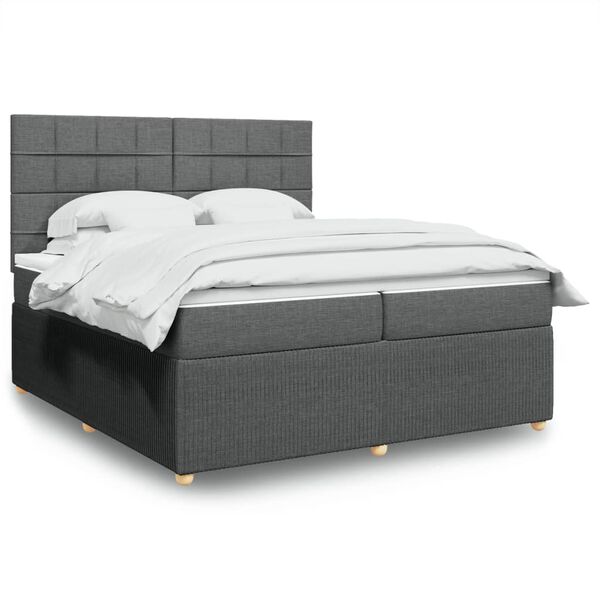 vidaXL Cama box spring con colch&oacute;n tela gris oscuro 200x200 cm