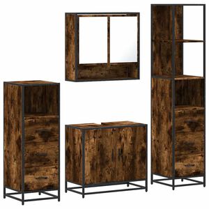vidaXL Set de muebles ba&ntilde;o 4 pzas madera contrachapada roble ahumado