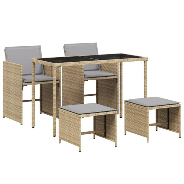 vidaXL Set comedor de jard&iacute;n 5 pzas con cojines rat&aacute;n sint&eacute;tico beige
